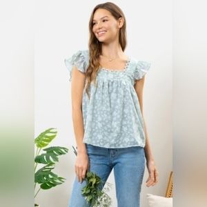 NWOT Blu Pepper Mint Floral Babydoll Top